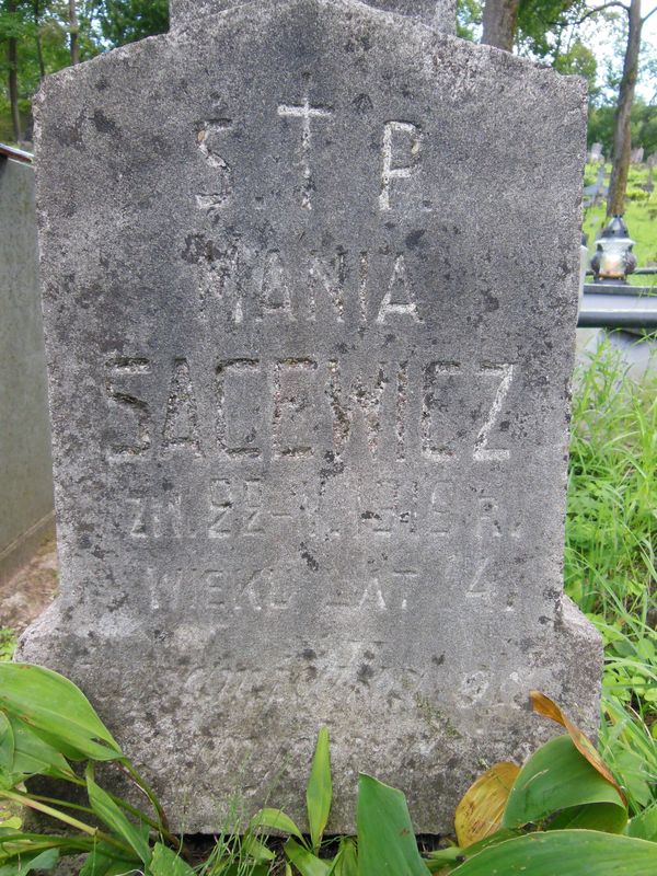 Fragment of the gravestone of Maria Sacewicz, Na Rossie cemetery in Vilnius, as of 2013.