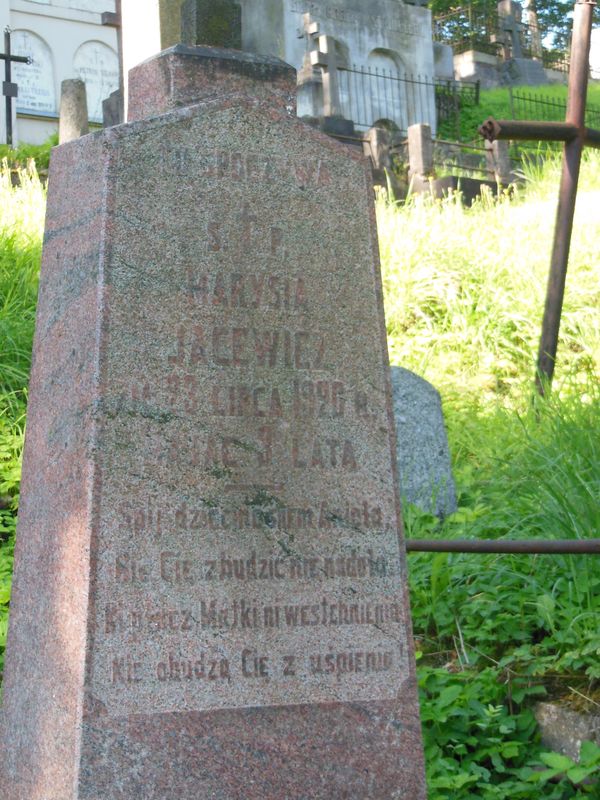 Fragment nagrobka Marii Jacewicz z cmentarza na Rossie w Wilnie, stan z 2013 r.