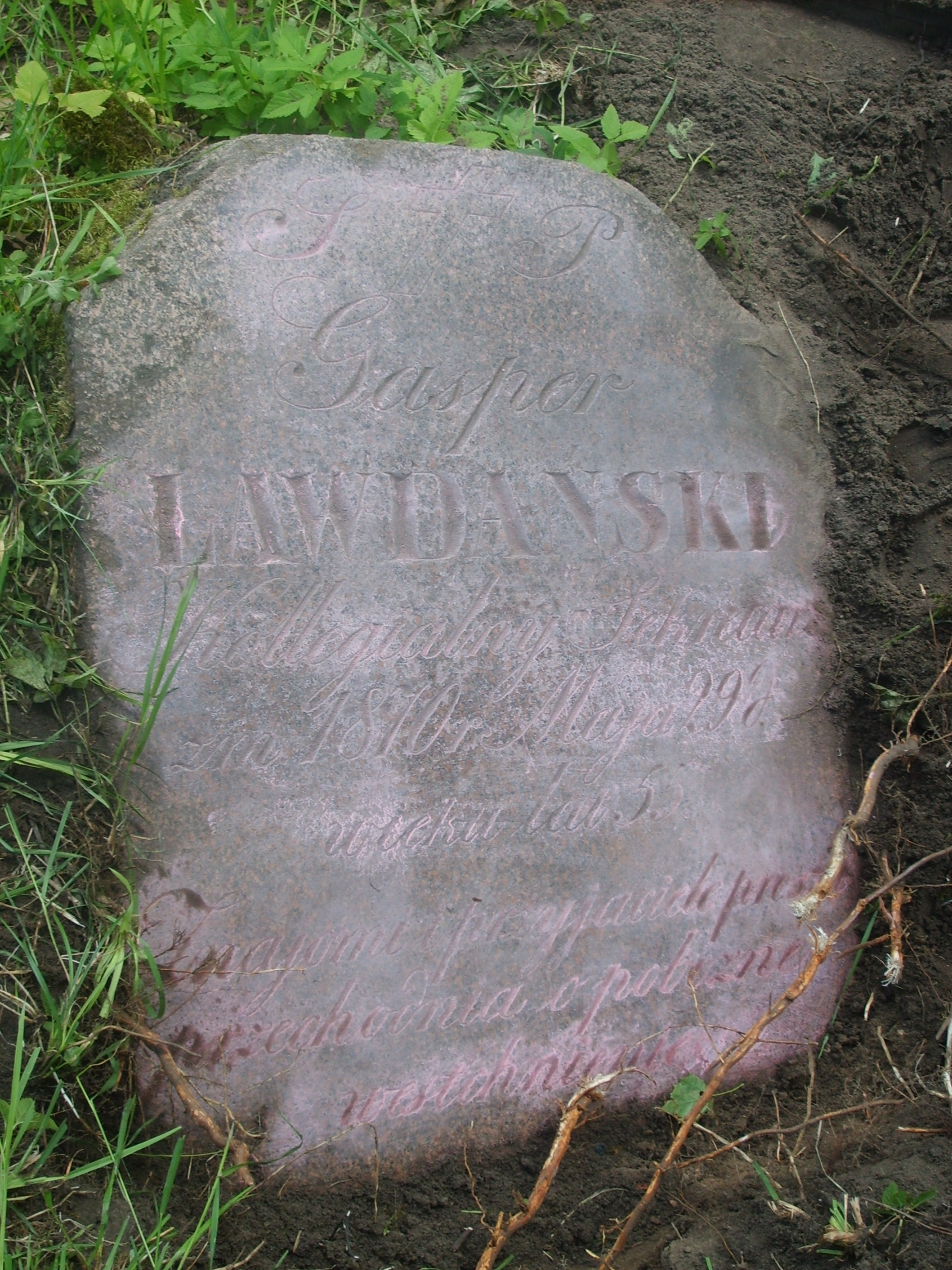 Tombstone of Gasper Lawdanski, Na Rossie cemetery in Vilnius, as of 2013