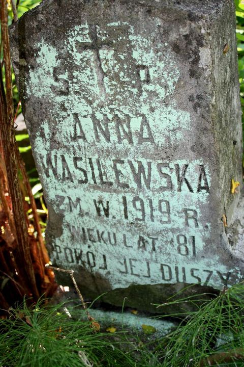 Fragment nagrobka Anny Wasilewskiej z cmentarza na Rossie w Wilnie, stan z 2013 r.