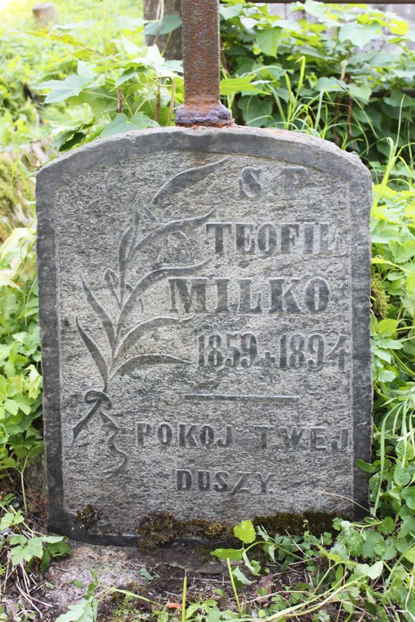 Fragment of the tombstone of Teofil Milko, from the Ross cemetery in Vilnius, as of 2013