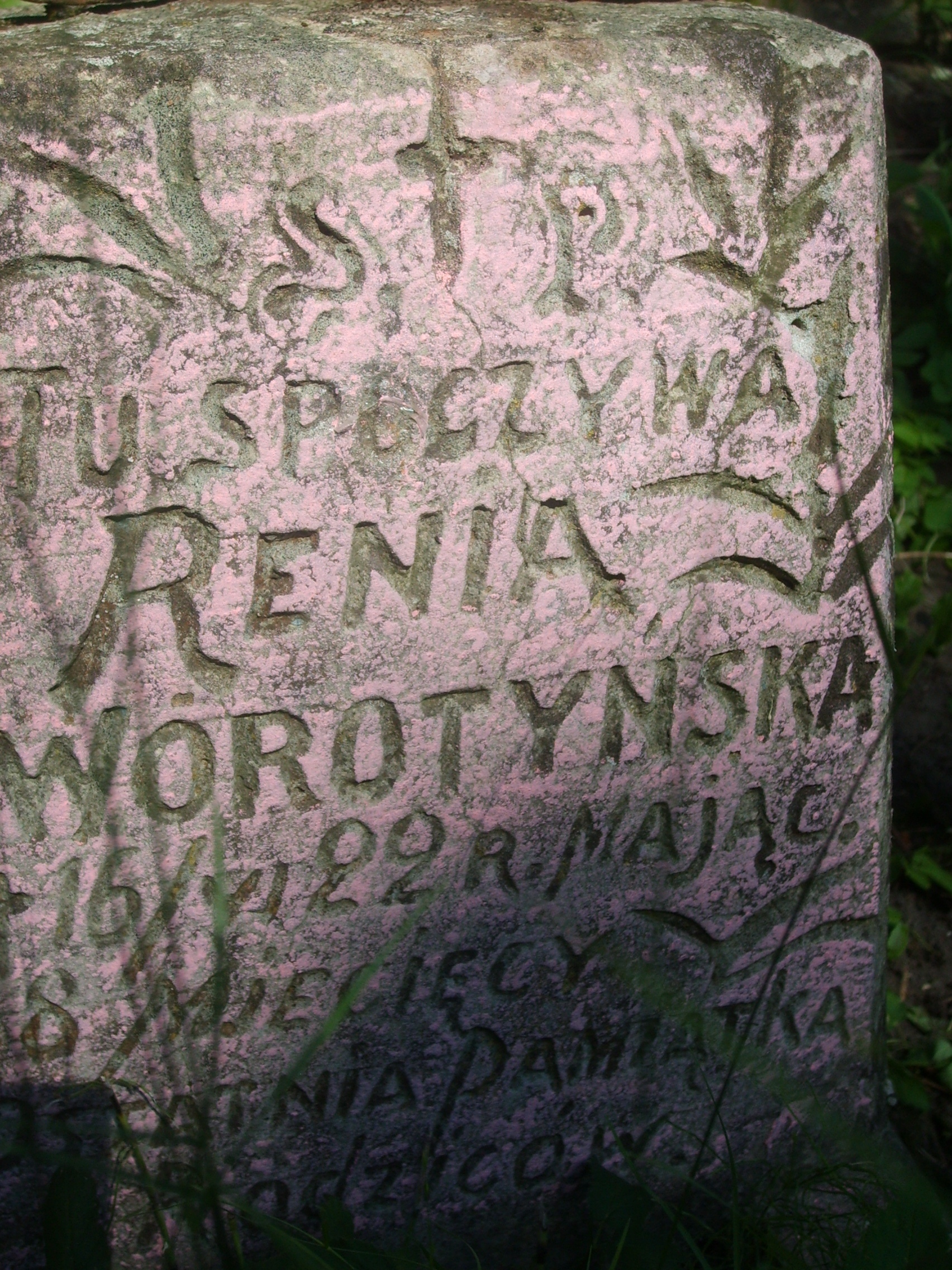 Inscription from the gravestone of Renata Wórotyńska, Na Rossie cemetery in Vilnius, as of 2013