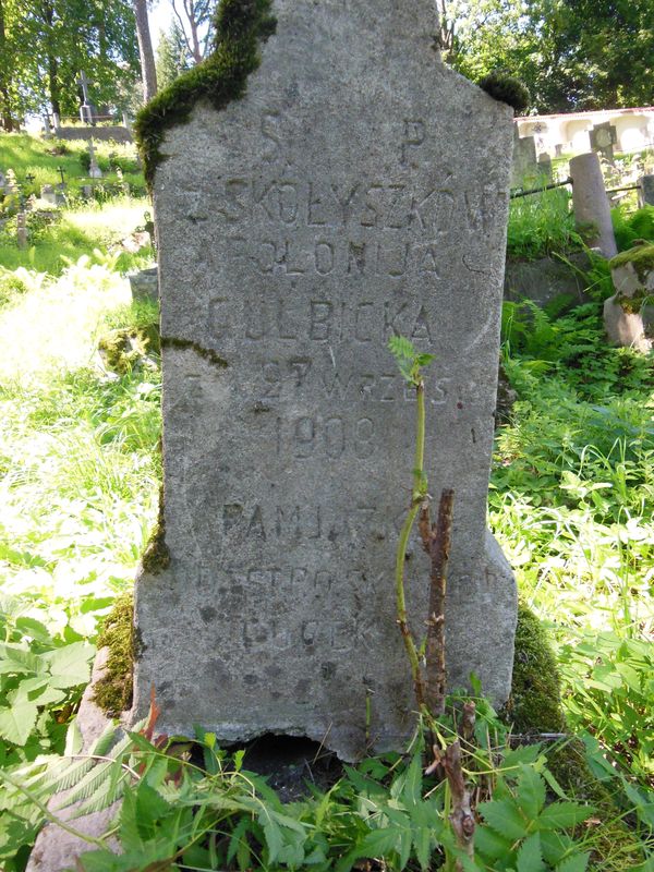 Fragment of the tombstone of Apolonia Gulbicka, Na Rossie cemetery in Vilnius, as of 2013.