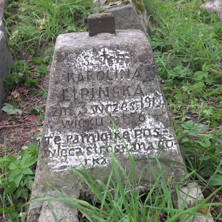 Fragment of Karolina Lipinska's tombstone, Ross cemetery, as of 2013