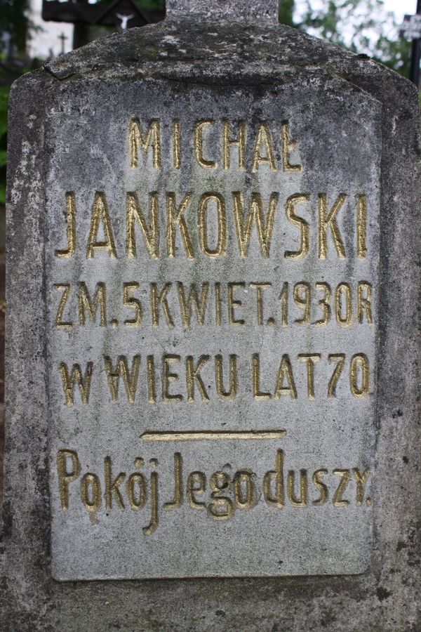 Fragment of Michał Jankowski's tombstone, Na Rossie cemetery in Vilnius, as of 2013.