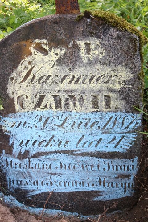 A fragment of Kazimierz Czywil's tombstone from the Ross Cemetery in Vilnius, as of 2013.