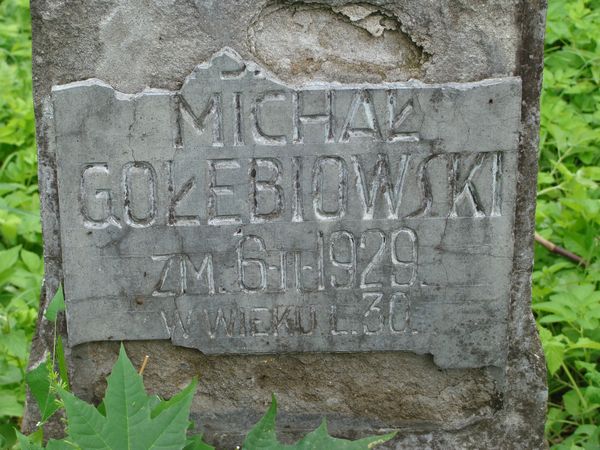 Fragment nagrobka Michała Gołębiowskiego, cmentarz na Rossie w Wilnie, stan z 2013