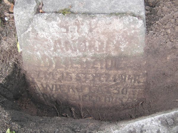 Inscription on the gravestone of Andrzej Dziedzioł, Na Rossie cemetery in Vilnius, as of 2013