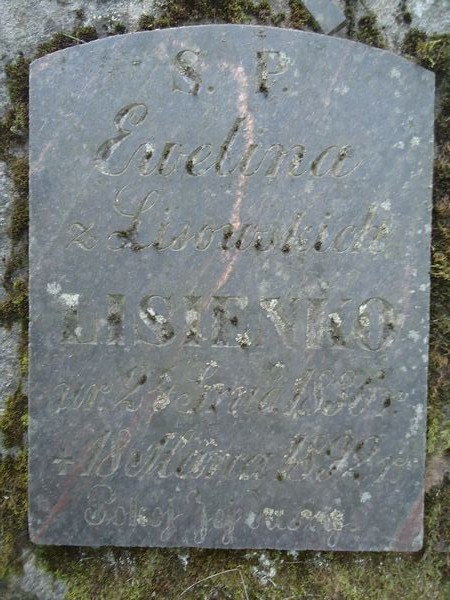 Fragment nagrobka Eweliny Lisienko, z cmentarza na Rossie w Wilnie, stan z 2013 roku