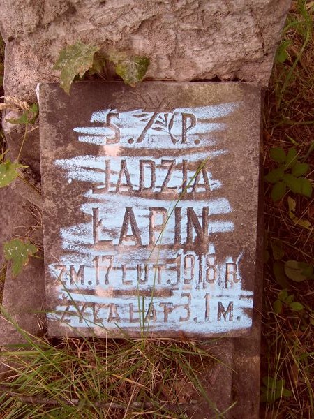 Fragment of the gravestone of Jadwiga Lapin, Na Rossie cemetery in Vilnius, as of 2014.