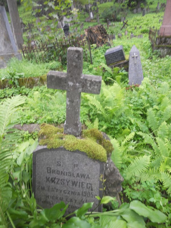 Fragment of Bronislawa Krzsywiec's gravestone, Rossa cemetery in Vilnius, state of 2013