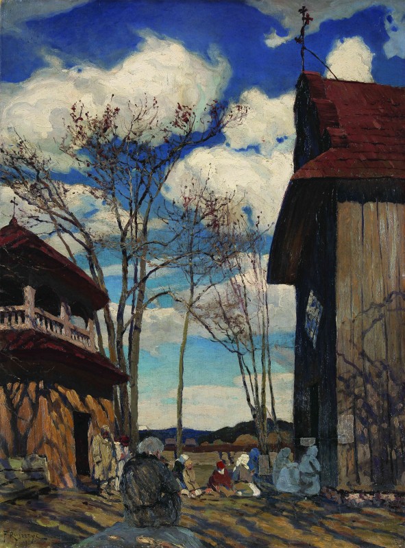 Photo montrant \"In front of the church\" - painting by Ferdynand Ruszczyc