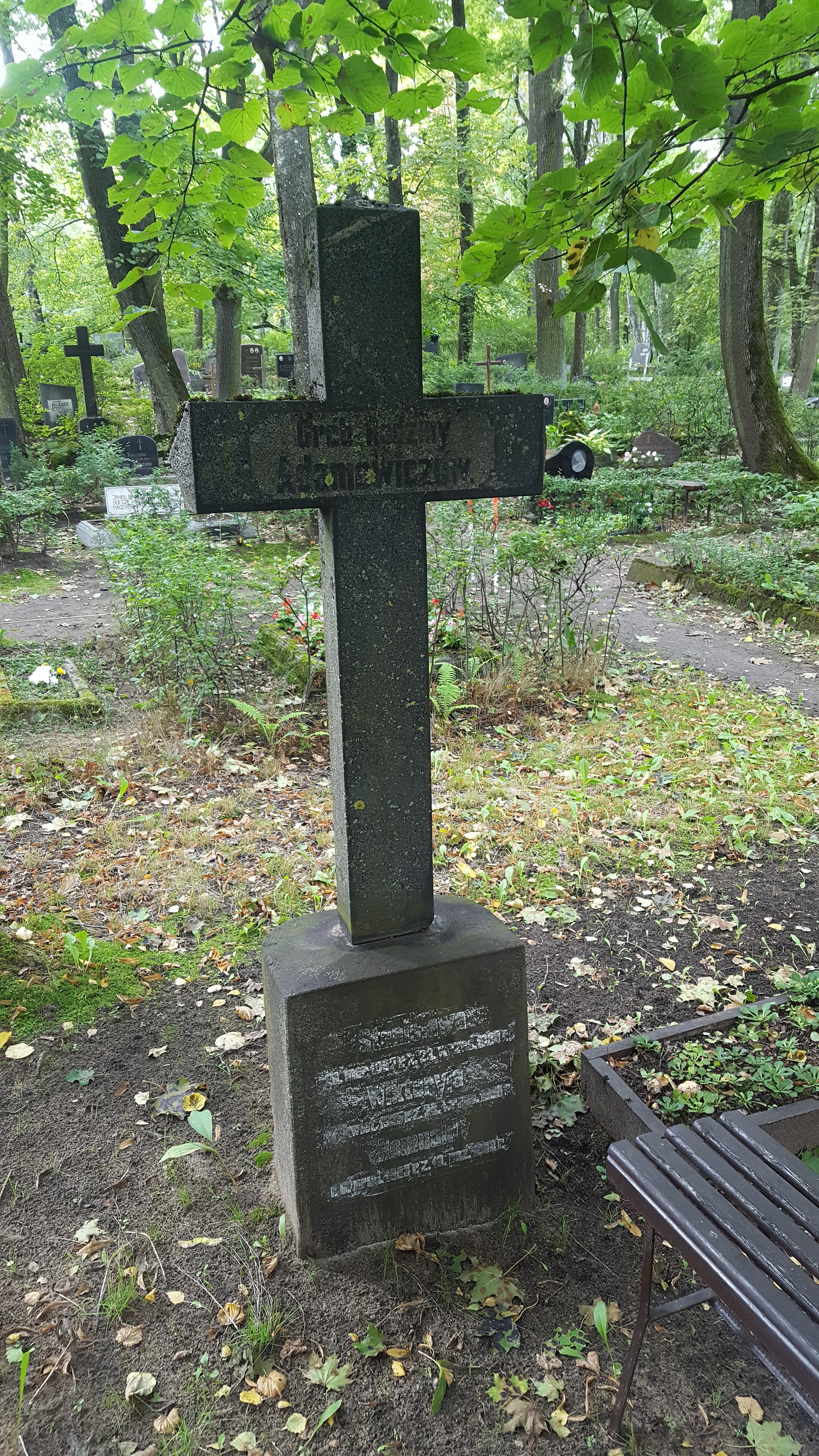 Tombstone of Romuald, Stanislava, Victoria Adamovich, St Michael's cemetery in Riga, as of 2021.