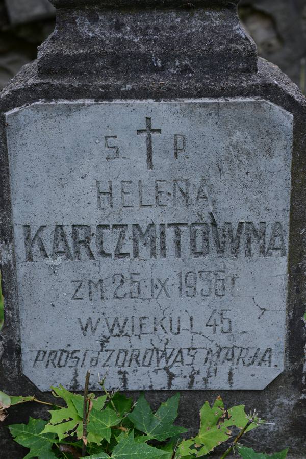 Inskrypcja na cokole nagrobka Heleny Karczmit, cmentarz Na Rossie w Wilnie, stan z 2013