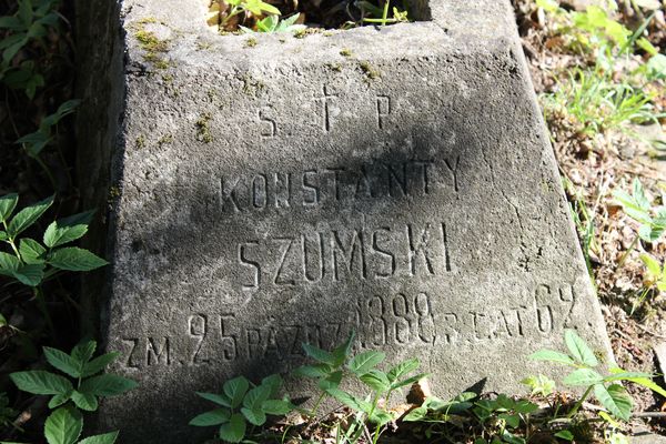 Fragment nagrobka Konstantego Szumskiego, cmentarz Na Rossie w Wilnie, stan z 2014 r.