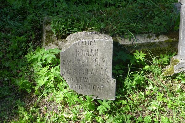 Fragment nagrobka Feliksa Romana, cmentarz Na Rossie w Wilnie, stan z 2013 r.
