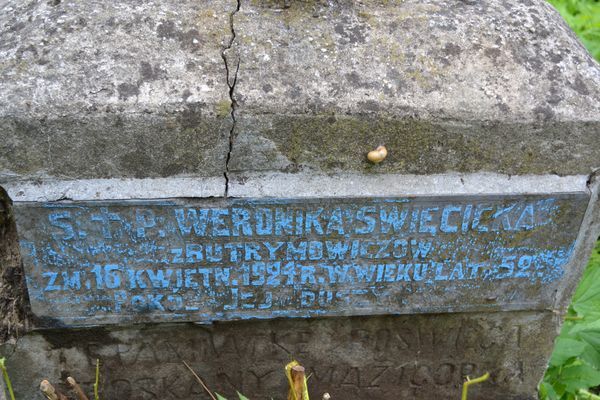 Fragment nagrobka Józefa Swięcickiego, cmentarz na Rossie w Wilnie, stan z 2013