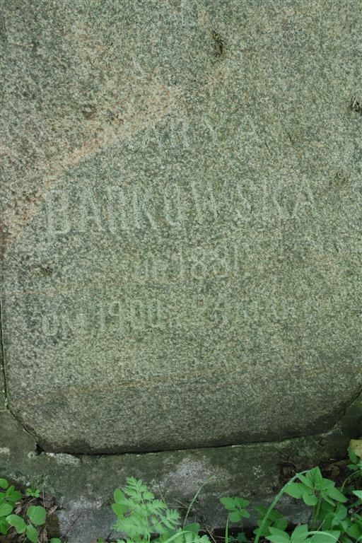 Inskrypcja na nagrobku Marii Barkowskiej, cmentarz na Rossie w Wilnie, stan z 2013