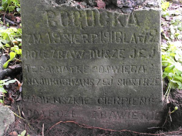 Fragment (1) nagrobka N. N. Boguckiej z cmentarza Na Rossie w Wilnie, stan z 2013