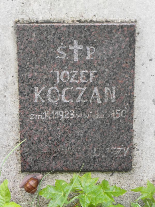Inskrypcja nagrobka Józefa Koczana, cmentarz Na Rossie w Wilnie, stan z 2013
