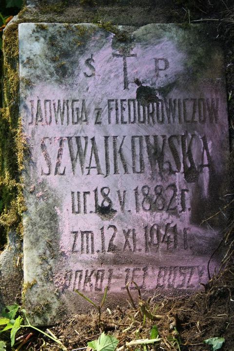 Fragment of Jadwiga Szwajkowska's gravestone from the Ross Cemetery in Vilnius, as of 2013.