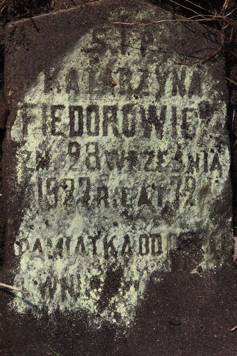 Fragment of Catherine Fiedorowicz's gravestone from the Ross Cemetery in Vilnius, as of 2013.
