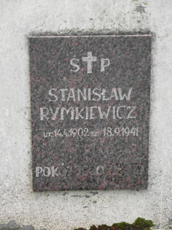 Inscription on the gravestone of Stanisław Rymkiewicz, Na Rossie cemetery in Vilnius, as of 2013