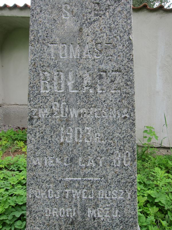 Inskrypcja na nagrobku Tomasza Bołądzia, cmentarz na Rossie w Wilnie, stan z 2013