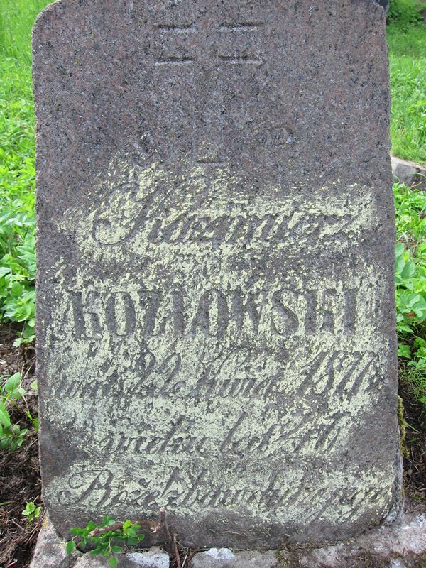 Inskrypcja na nagrobku Kazimierza Kozłowskiego, cmentarz na Rossie w Wilnie, stan z 2013