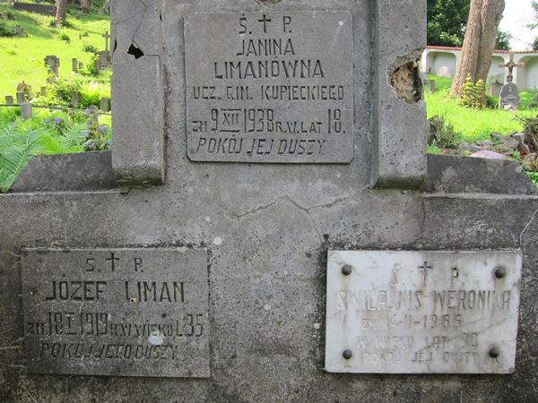 Inscription plates from the tomb of Janina and Josef Liman and Veronika Svilajnis, Rossa cemetery in Vilnius, as of 2013