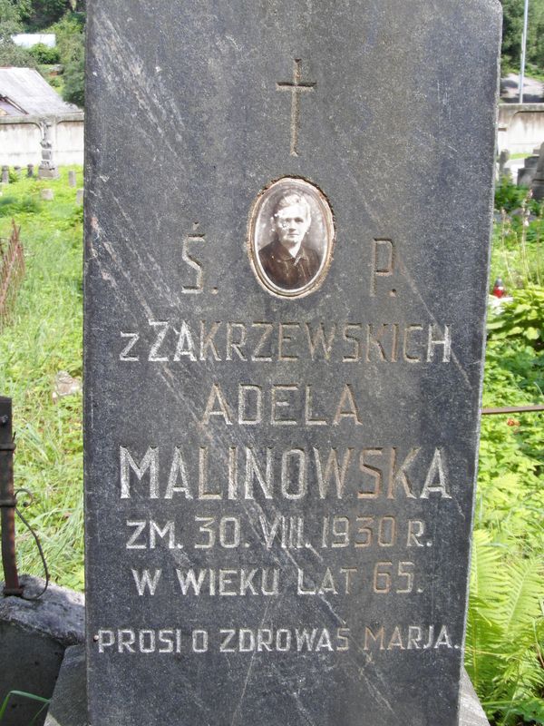 Gravestone inscription of Adela Malinowska, Na Rossie cemetery in Vilnius, as of 2013