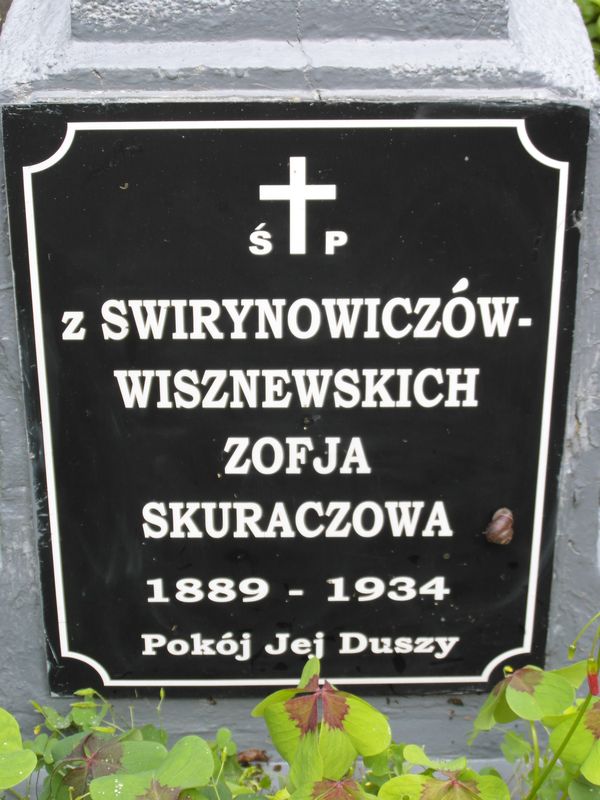 Inscription on the gravestone of Zofia Skuracz, Na Rossie cemetery in Vilnius, as of 2013