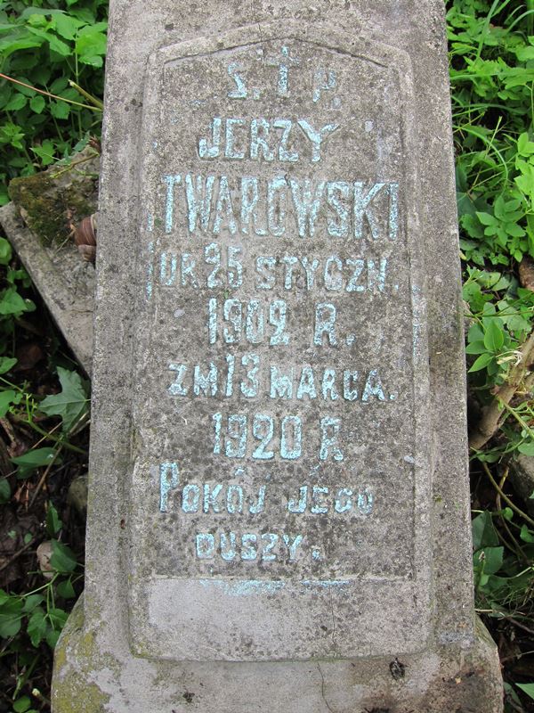 Inskrypcja na nagrobku Jerzego Twarowskiego, cmentarz na Rossie w Wilnie, stan z 2013