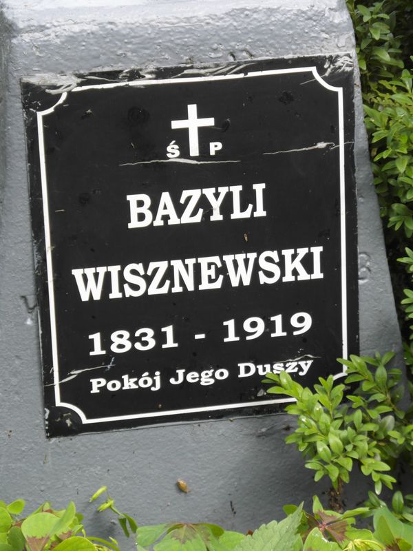 Inskrypcja (1) nagrobka Bazylego Wisznewskiego, cmentarz Na Rossie w Wilnie, stan z 2013