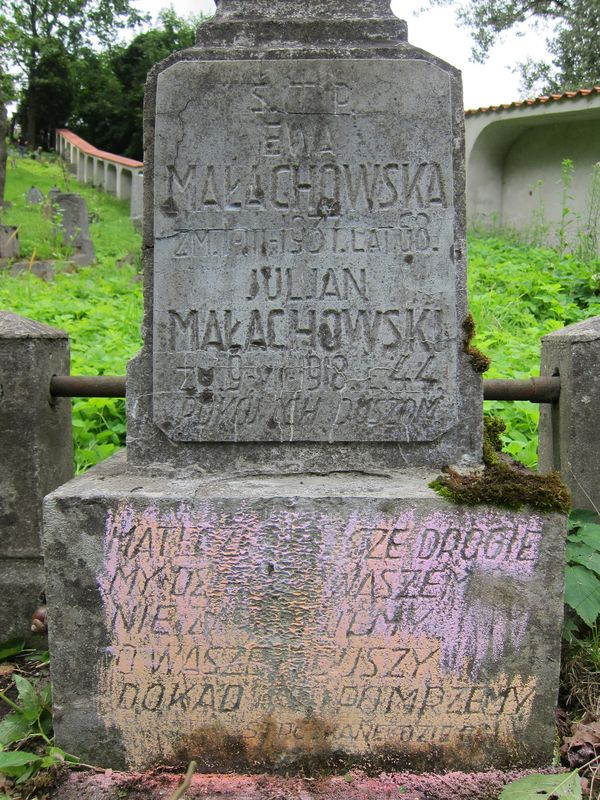 Inskrypcja na nagrobku Ewy i Juliana Małachowskich, cmentarz na Rossie w Wilnie, stan z 2013