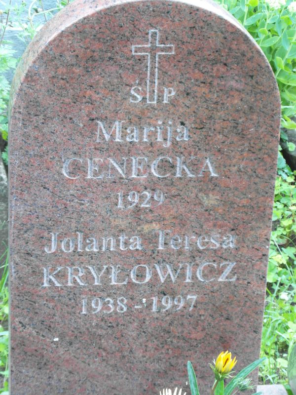 Gravestone inscription of Maria Cenecka and Jolanta Kryłowicz, Na Rossie cemetery in Vilnius, as of 2013