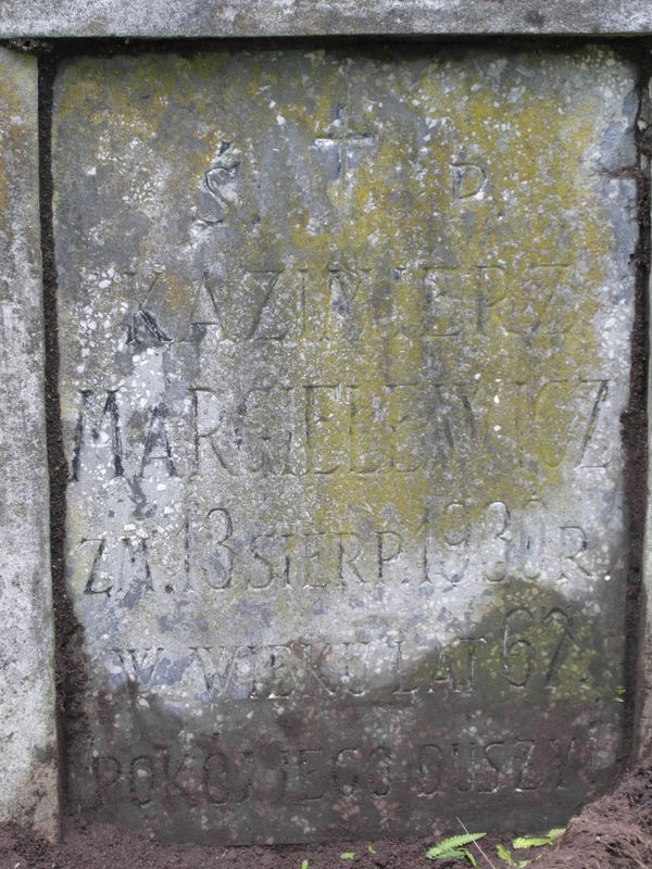 Inskrypcja nagrobka Kazimierza Margielewicza, cmentarz Na Rossie w Wilnie, stan z 2013