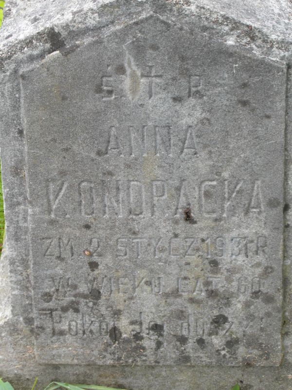 Inskrypcja nagrobka Anny Kondrackiej, cmentarz Na Rossie w Wilnie, stan z 2013