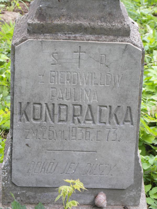 Fragment nagrobka Pauliny Kondrackiej z cmentarza Na Rossie w Wilnie, stan z 2013