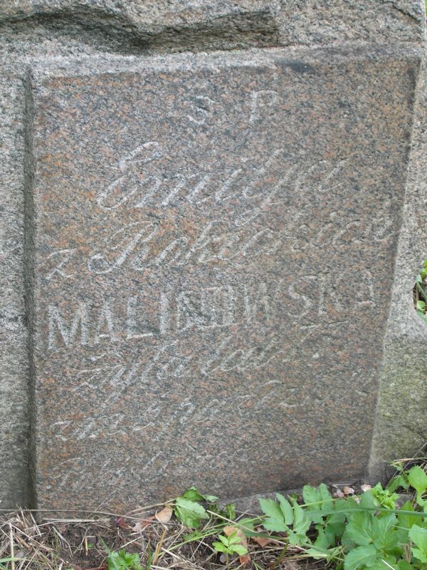 A fragment of the gravestone of Emilia Malinowska, Na Rossie cemetery in Vilnius, as of 2013