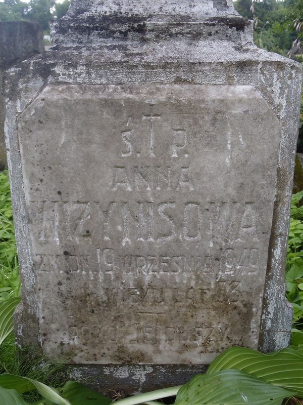 Inscription on the pedestal of the gravestone of Anna Wiżnis, Na Rossie cemetery in Vilnius, as of 2013