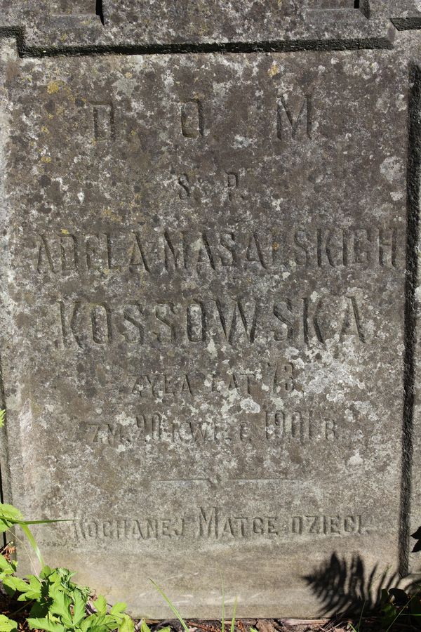 Fragment of Adela Kossowska's gravestone, Na Rossie cemetery in Vilnius, as of 2013.