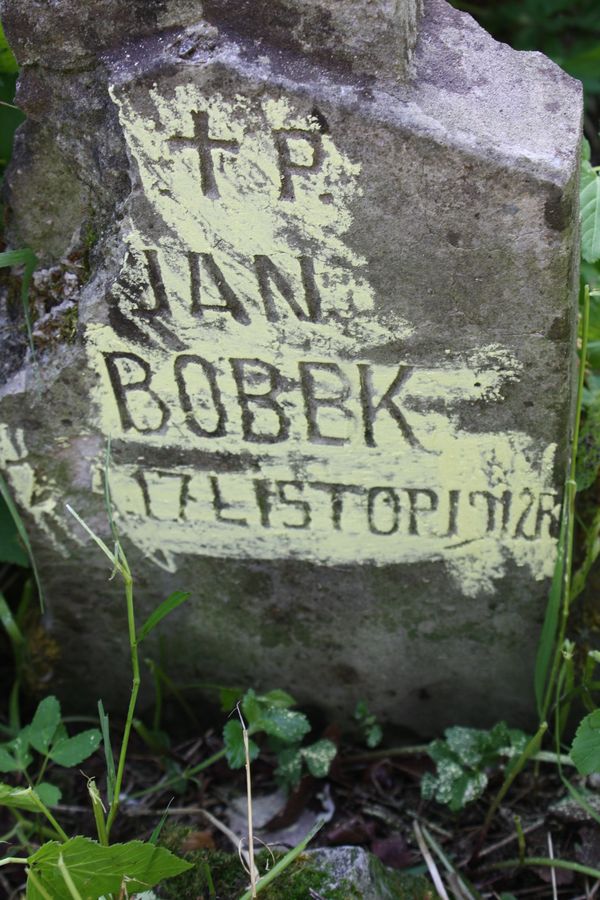 Fragment of Jan Bobek's tombstone from the Ross Cemetery in Vilnius, as of 2013.