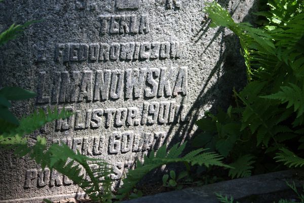 Fragment of Tekla Limanowska's tombstone, Na Rossa cemetery in Vilnius, as of 2014.