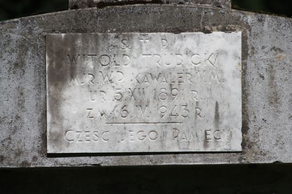 Fragment of the tomb of the Trubicki and Żebrowski families, Na Rossie cemetery in Vilnius, as of 2014.