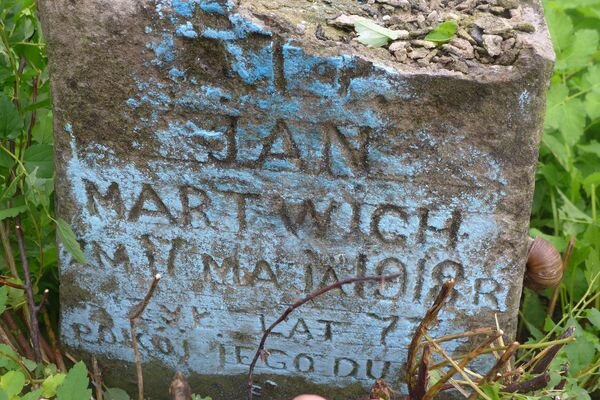 Inscription from the gravestone of Jan Martwich, Na Rossie cemetery in Vilnius, as of 2013.