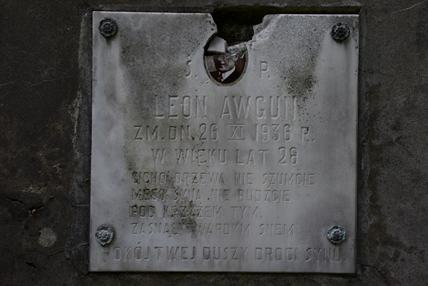 Fragment grobowca Leona i Kazimiery Awgun z cmentarza na Rossie w Wilnie, stan z 2013 r.
