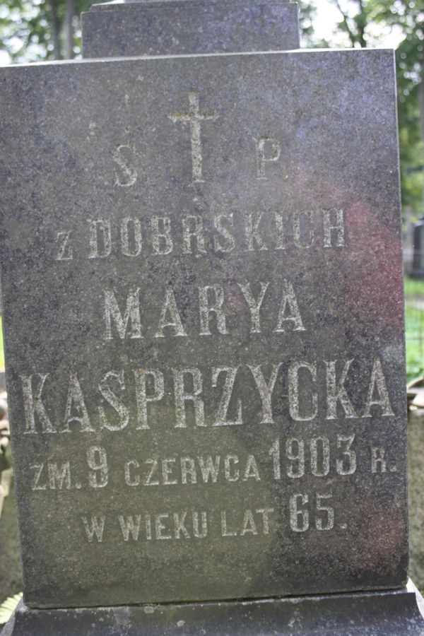Inscription plaque of Maria Kasprzycka, Rossa cemetery in Vilnius, as of 2013.