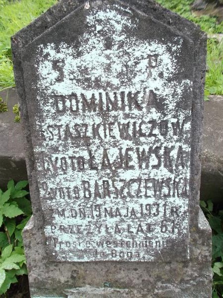 Inskrypcja nagrobka Dominiki Barszczewskiej, cmentarz Na Rossie w Wilnie, stan z 2012