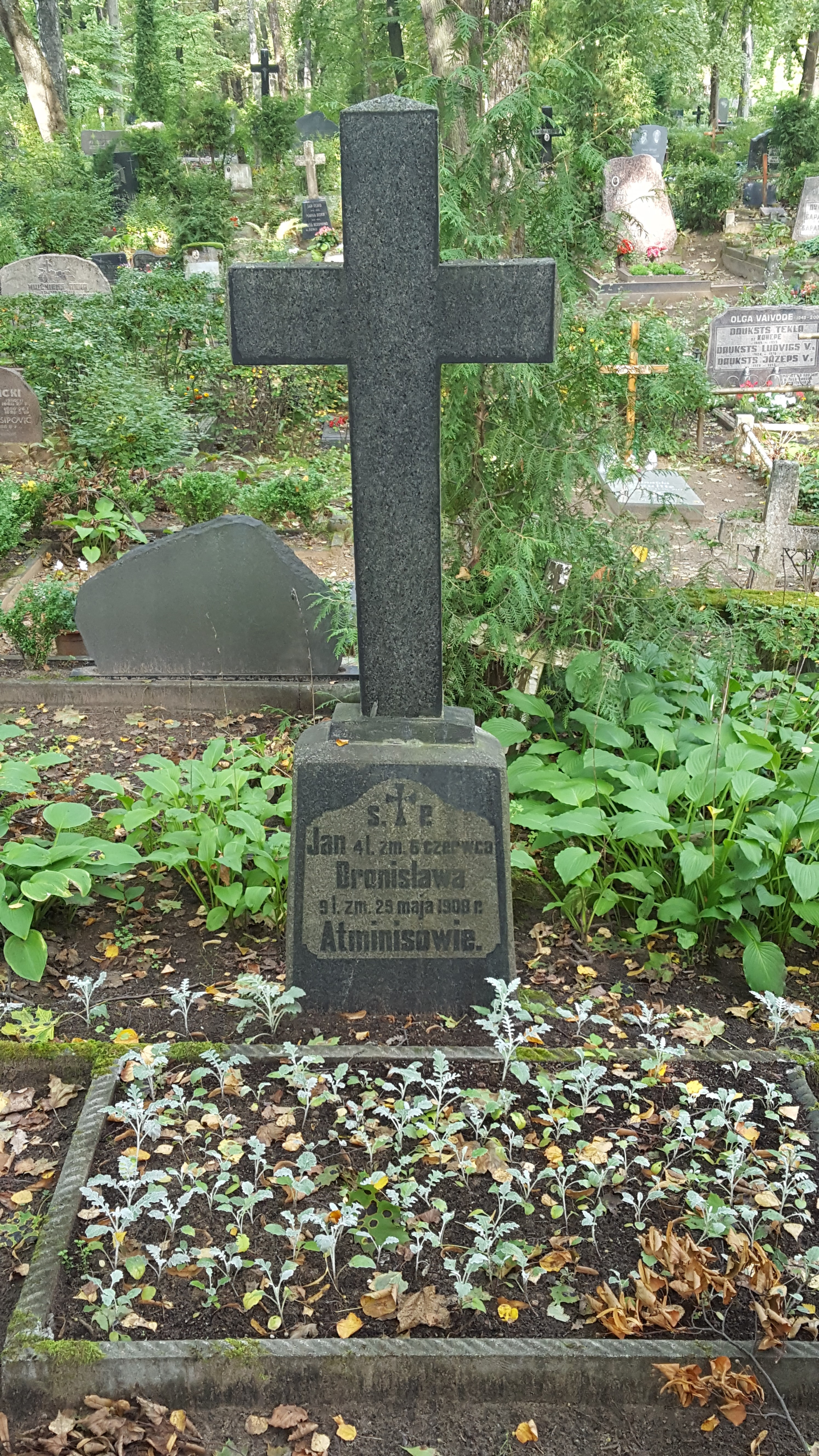 Tombstone of Bronislava and Jan Atminis, St Michael's cemetery in Riga, as of 2021.